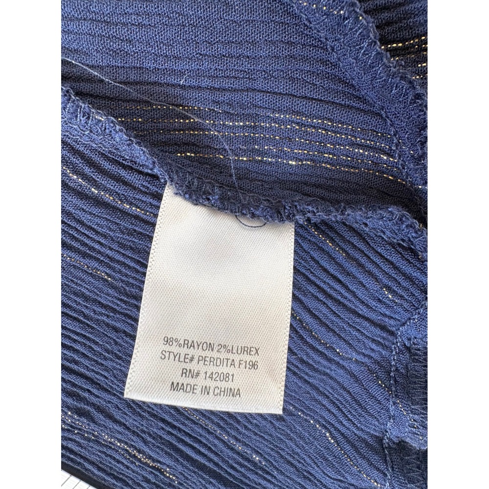 Mi Ami Navy Romantic Parisian Gold Metallic Pinstripe Smocked High Low Maxi‎ L - Picture 9 of 10